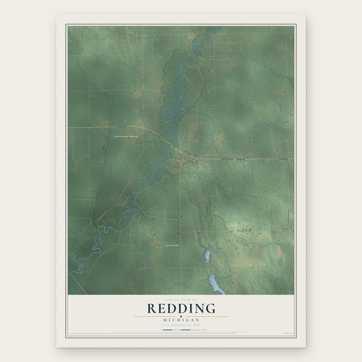 Redding, Michigan map print, the full design