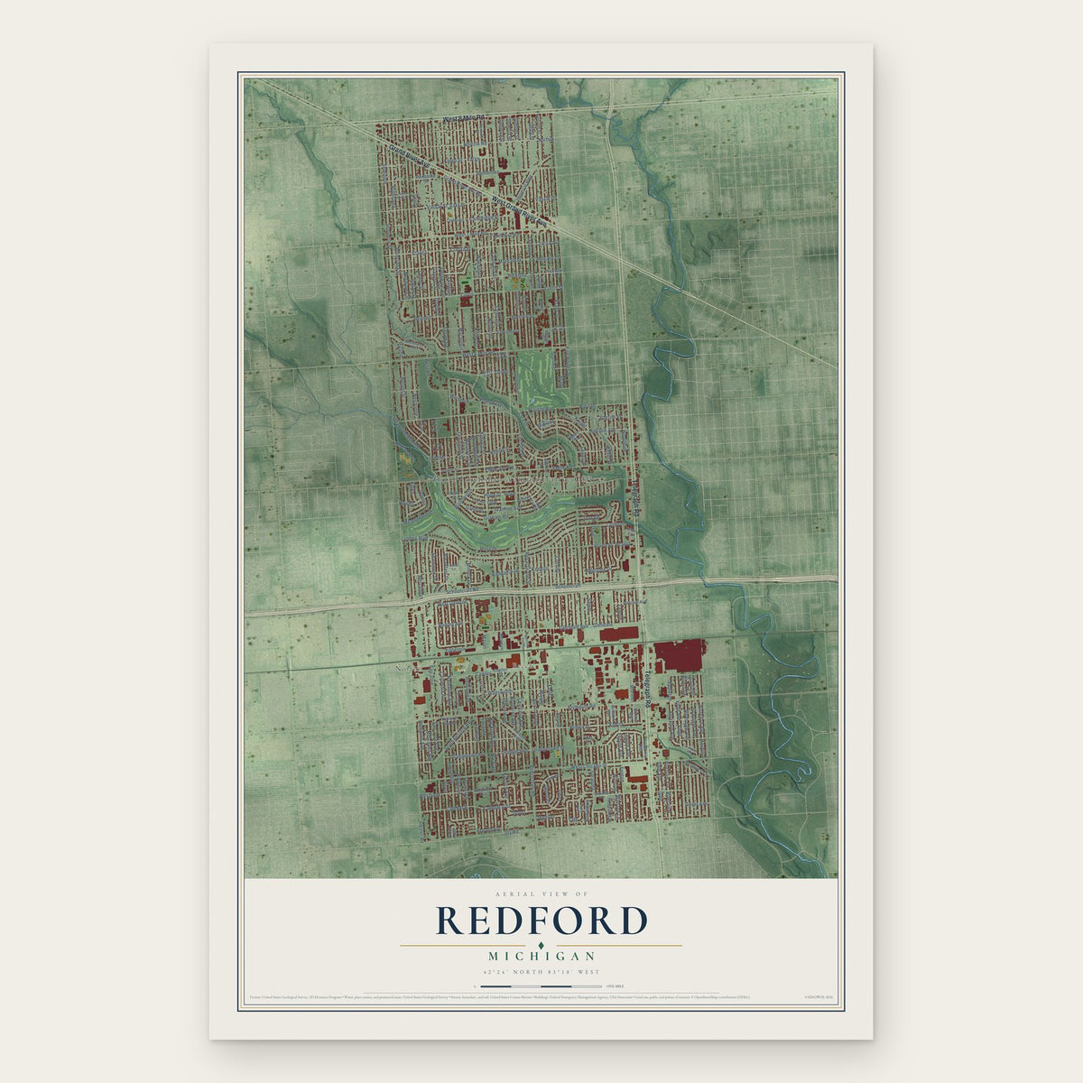 Redford, Michigan map print, the full design
