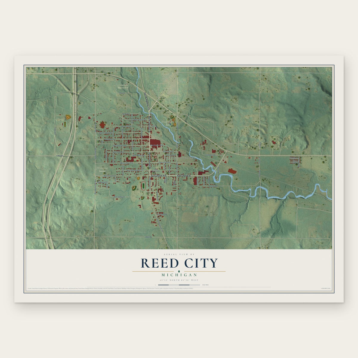 Reed City, Michigan map print, the full design