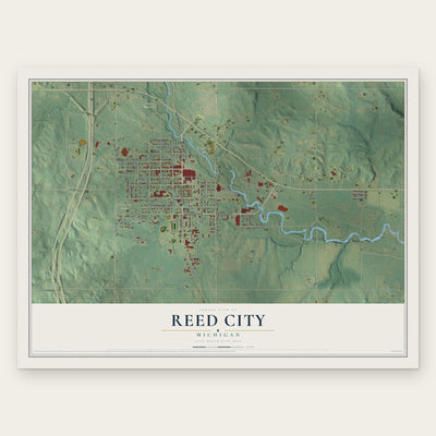 Reed City, Michigan map print, the full design