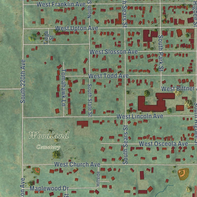Close-up of the map of Reed City, Michigan print showing street and building detail