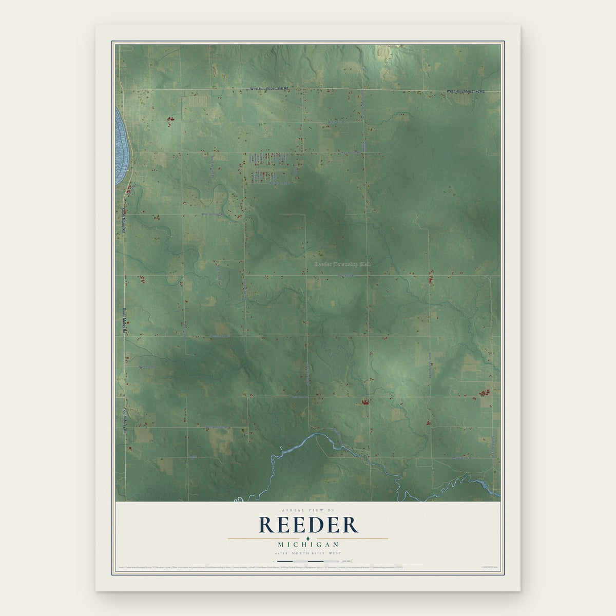Reeder, Michigan map print, the full design