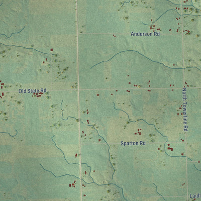 Close-up of the map of Reno, Michigan print showing street and building detail