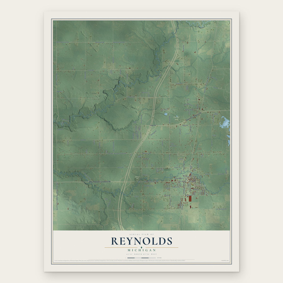 Reynolds, Michigan map print, the full design