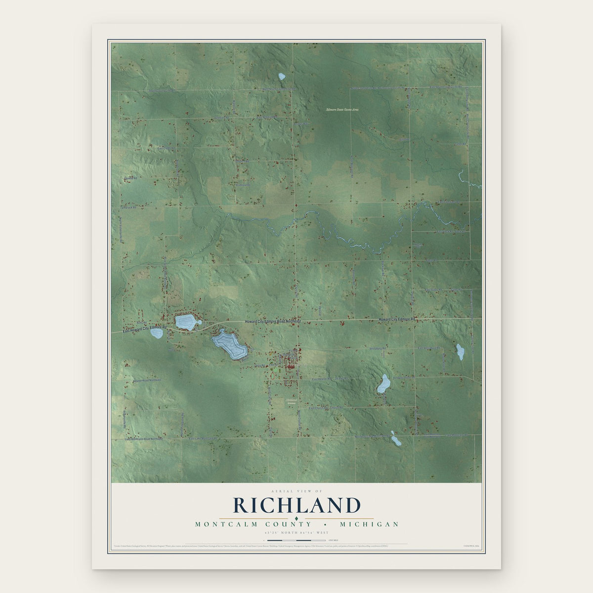 Richland, Montcalm County, Michigan map print, the full design