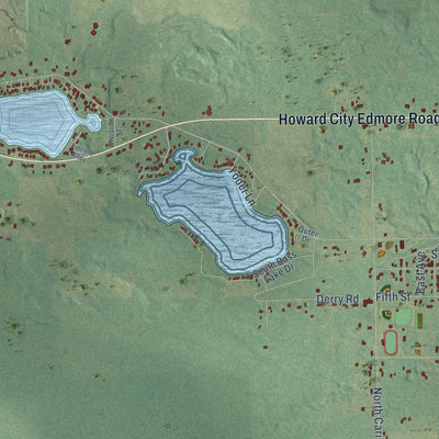 Close-up of the map of Richland, Montcalm County, Michigan print showing street and building detail