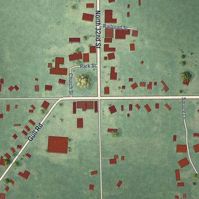 Close-up of the map of Richland, Michigan print showing street and building detail
