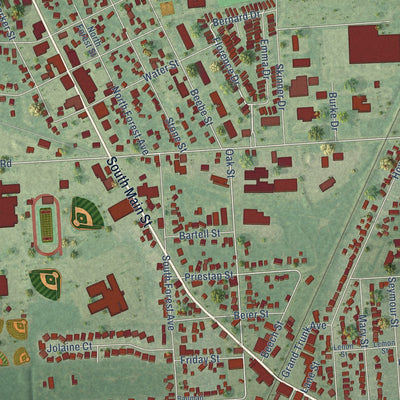 Close-up of the map of Richmond, Michigan print showing street and building detail