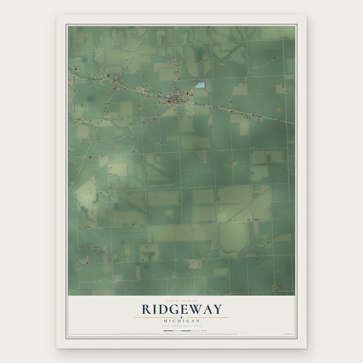 Ridgeway, Michigan map print, the full design