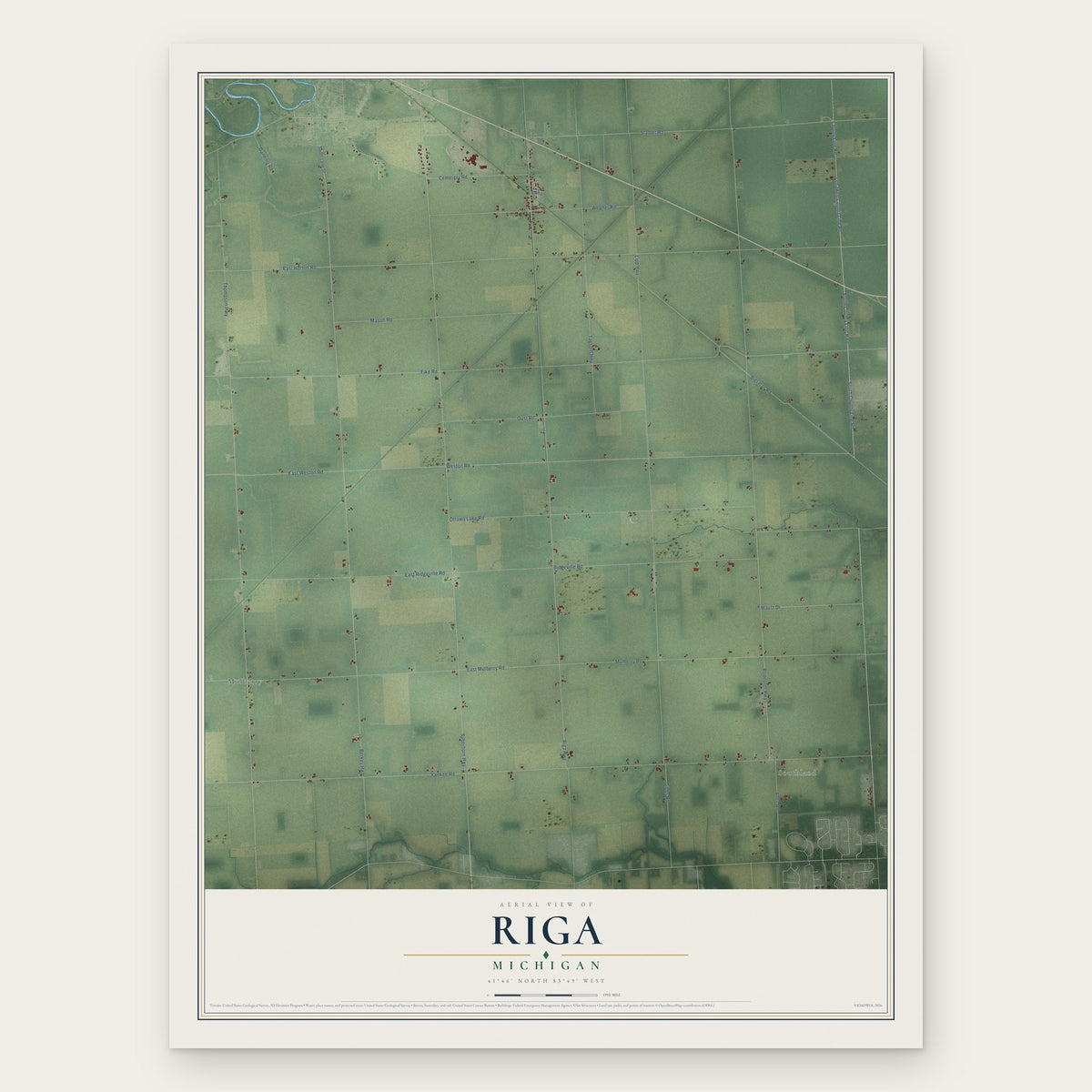 Riga, Michigan map print, the full design
