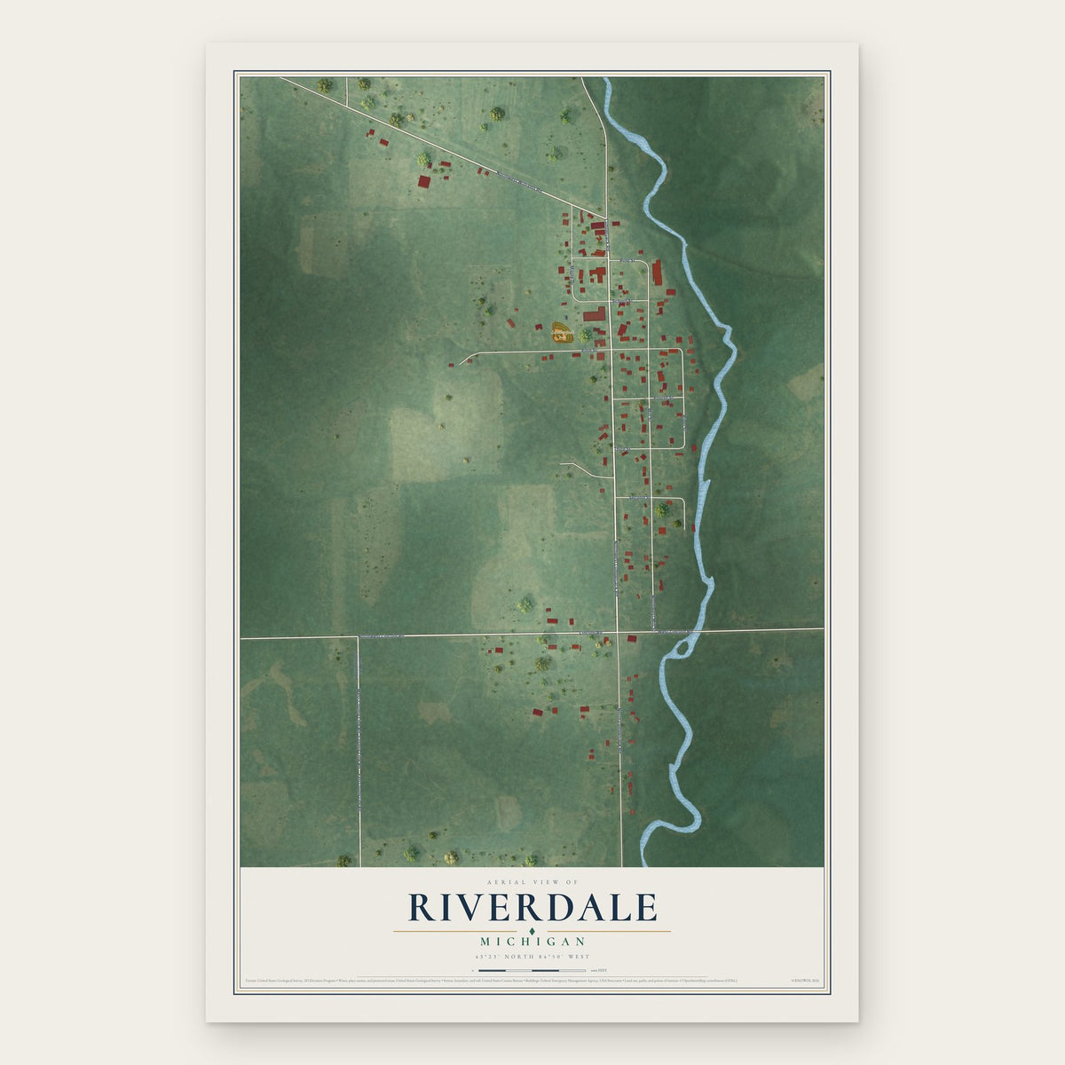 Riverdale, Michigan map print, the full design