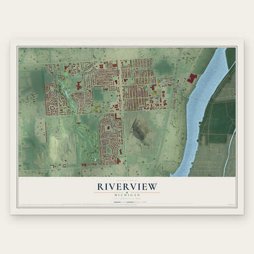 Riverview, Michigan map print, the full design