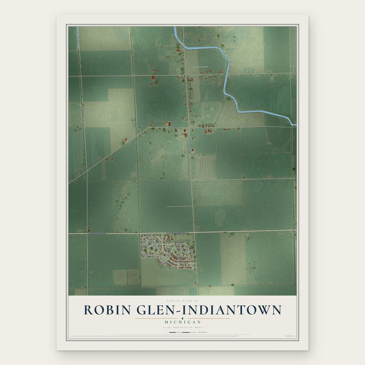 Robin Glen-Indiantown, Michigan map print, the full design