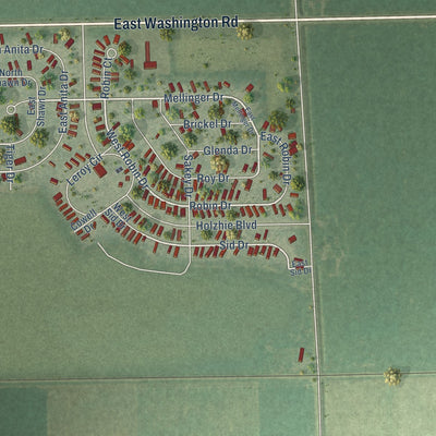 Close-up of the map of Robin Glen-Indiantown, Michigan print showing street and building detail