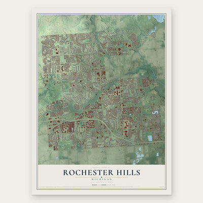 Rochester Hills, Michigan map print, the full design