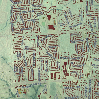 Close-up of the map of Rochester Hills, Michigan print showing street and building detail