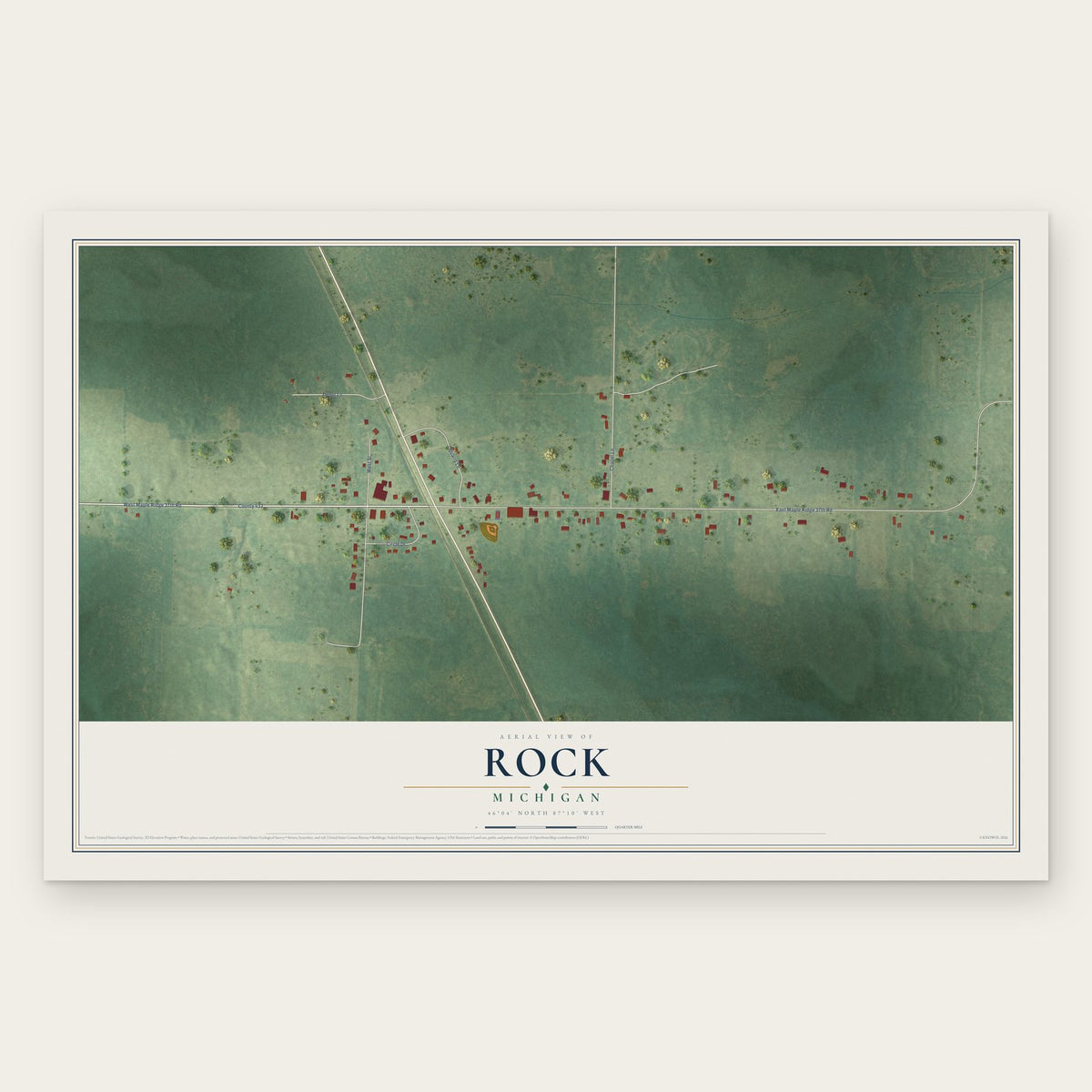 Rock, Michigan map print, the full design