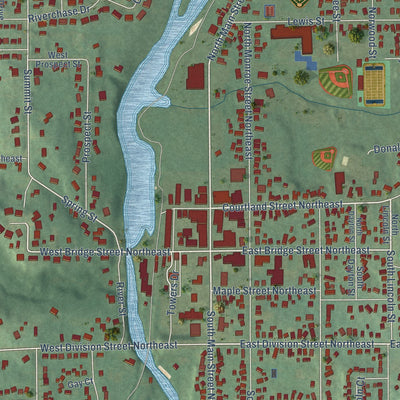 Close-up of the map of Rockford, Michigan print showing street and building detail