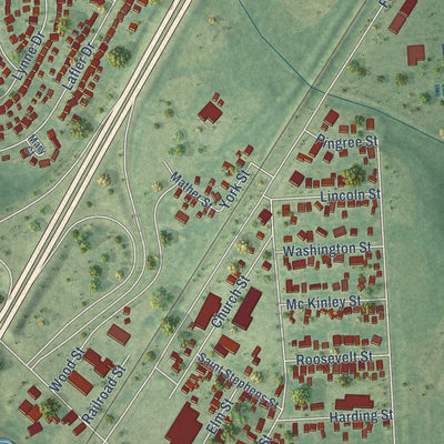 Close-up of the map of Rockwood, Michigan print showing street and building detail