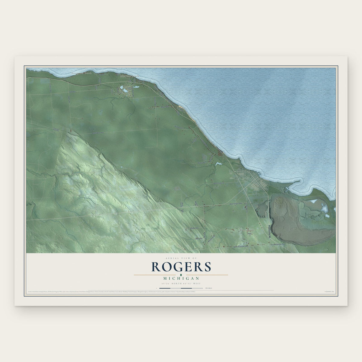 Rogers, Michigan map print, the full design