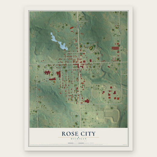Rose City, Michigan map print, the full design