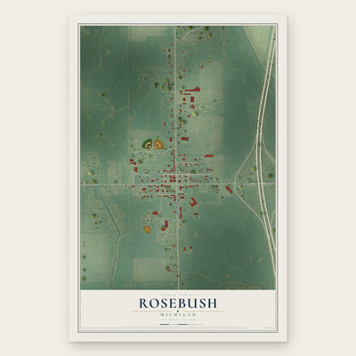 Rosebush, Michigan map print, the full design