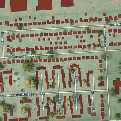 Close-up of the map of Royal Oak, Oakland County, Michigan print showing street and building detail