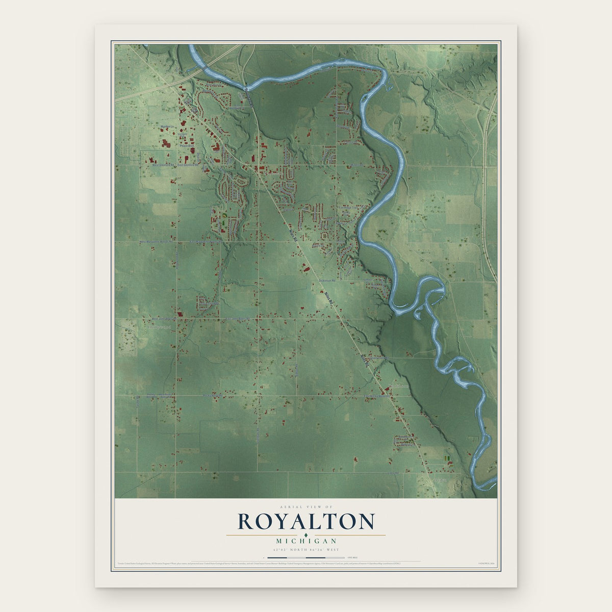 Royalton, Michigan map print, the full design