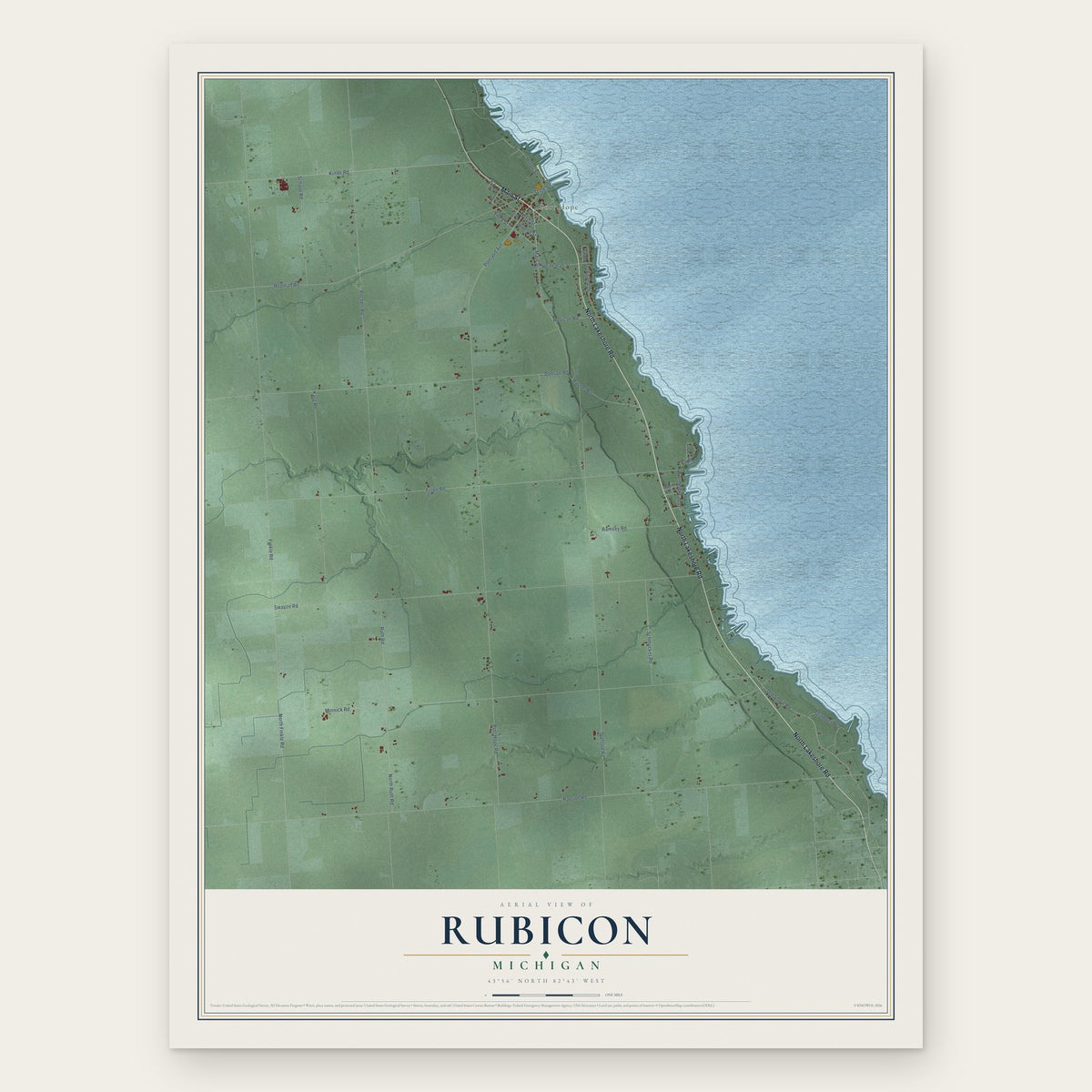 Rubicon, Michigan map print, the full design