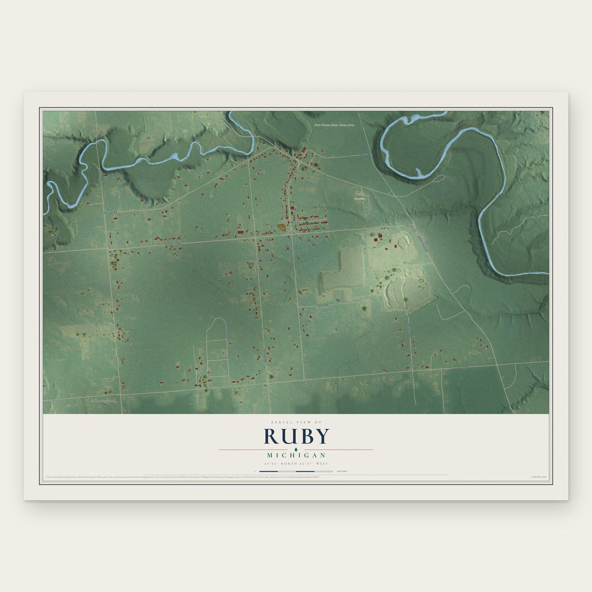Ruby, Michigan map print, the full design