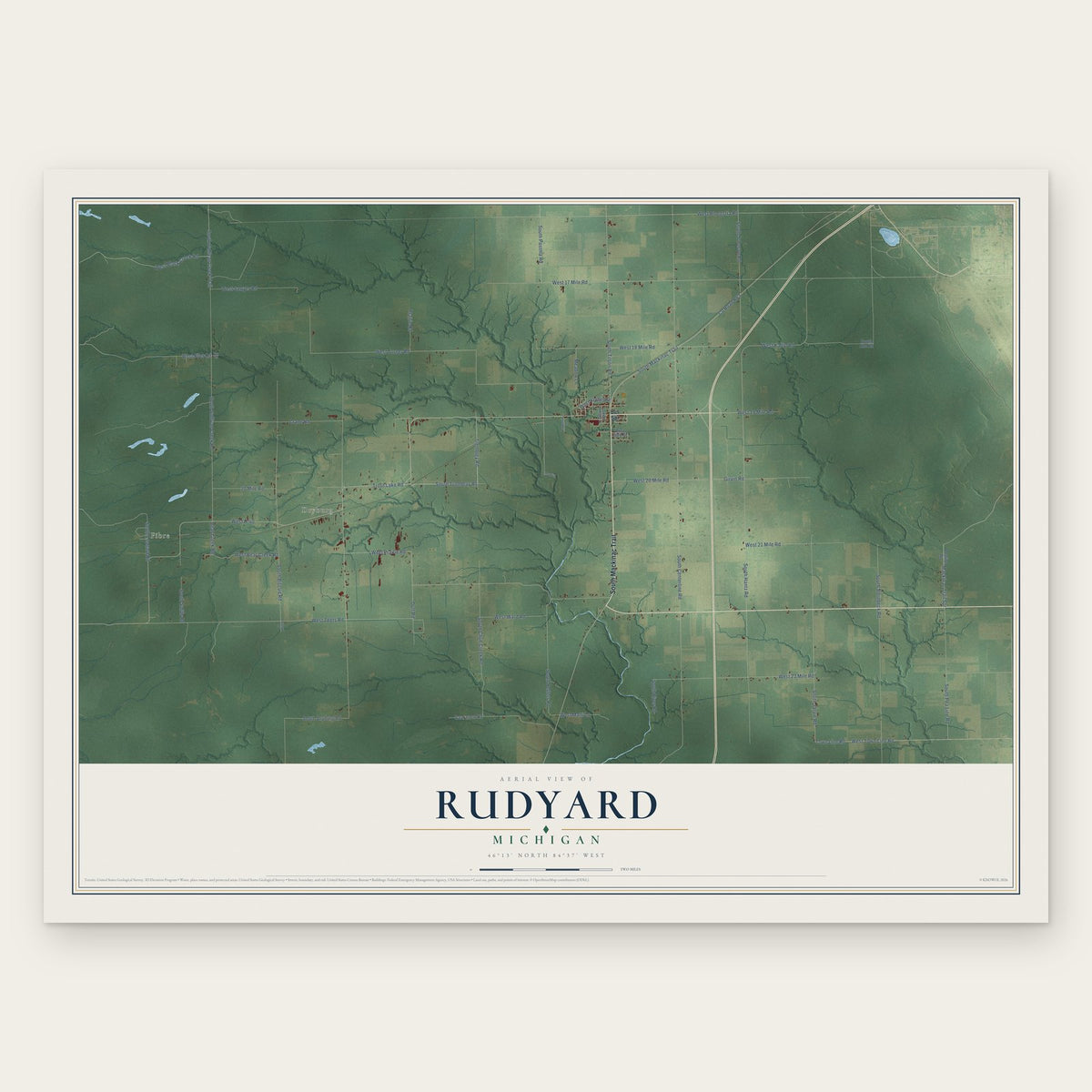 Rudyard, Michigan map print, the full design