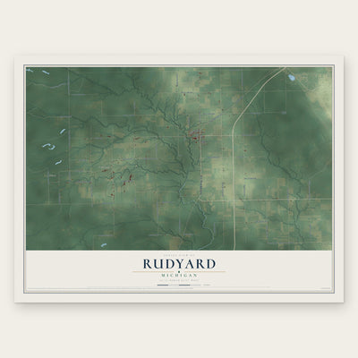 Rudyard, Michigan map print, the full design