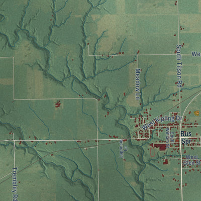Close-up of the map of Rudyard, Michigan print showing street and building detail