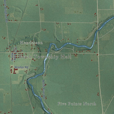 Close-up of the map of Rush, Michigan print showing street and building detail