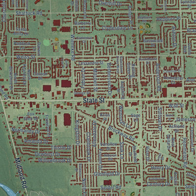 Close-up of the map of Saginaw, Saginaw County, Michigan print showing street and building detail