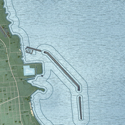 Close-up of the map of Sand Beach, Michigan print showing street and building detail