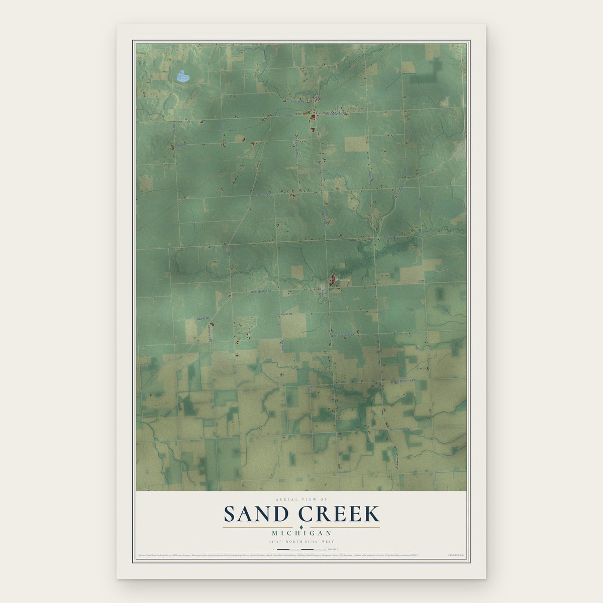 Sand Creek, Michigan map print, the full design