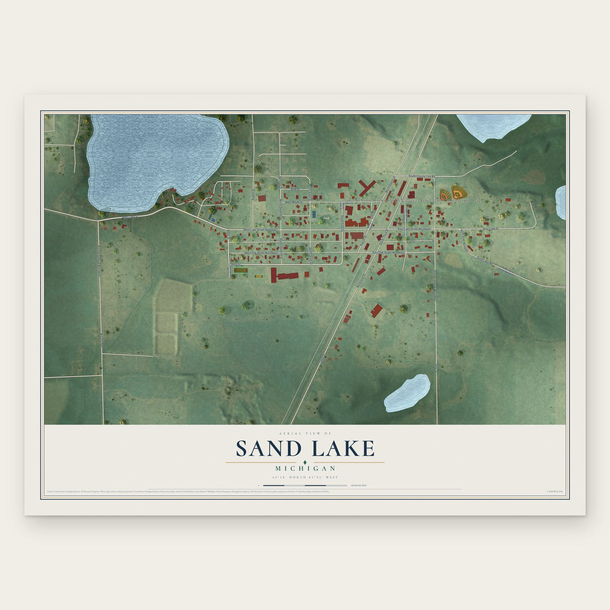 Sand Lake, Michigan map print, the full design