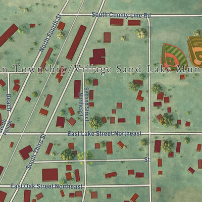 Close-up of the map of Sand Lake, Michigan print showing street and building detail