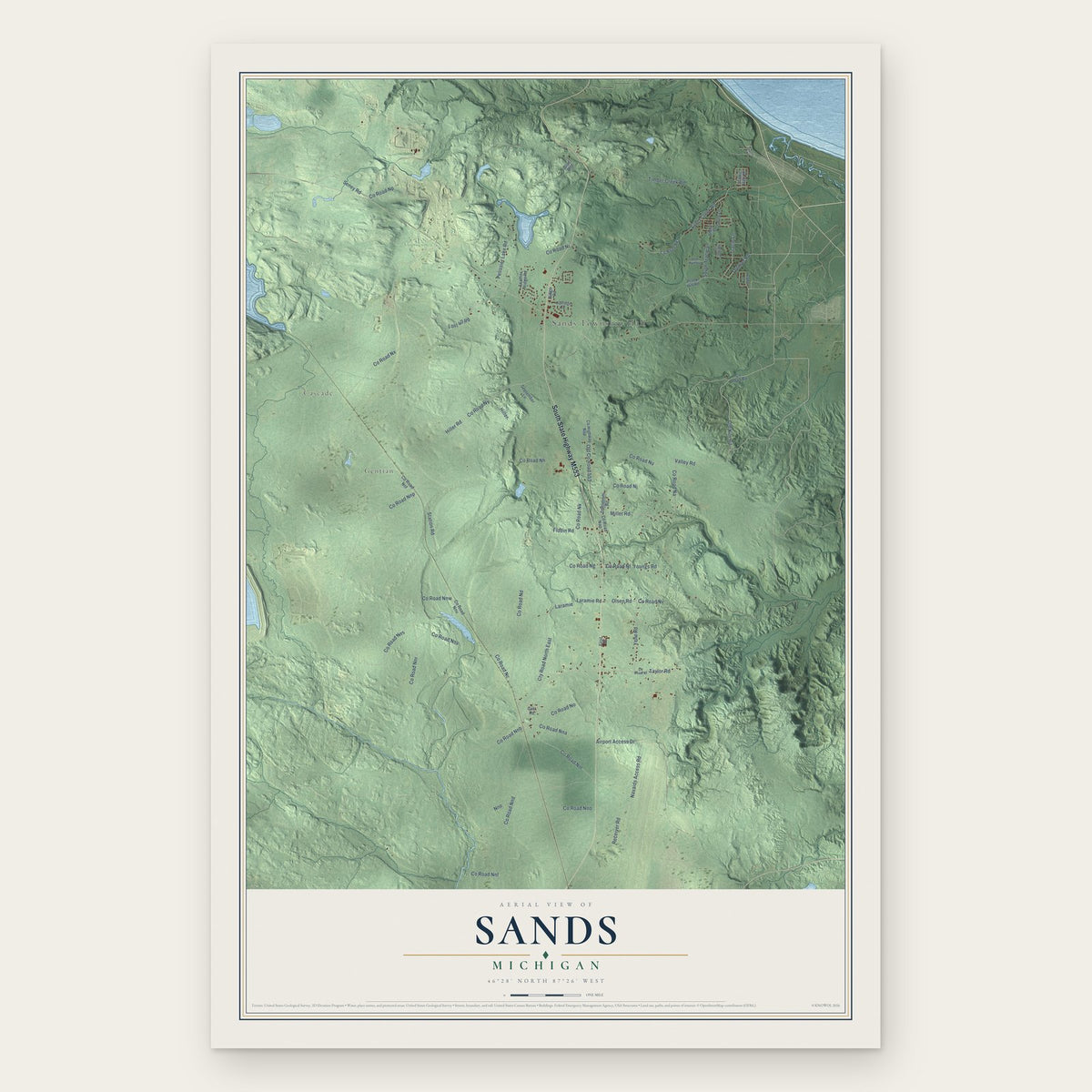 Sands, Michigan map print, the full design