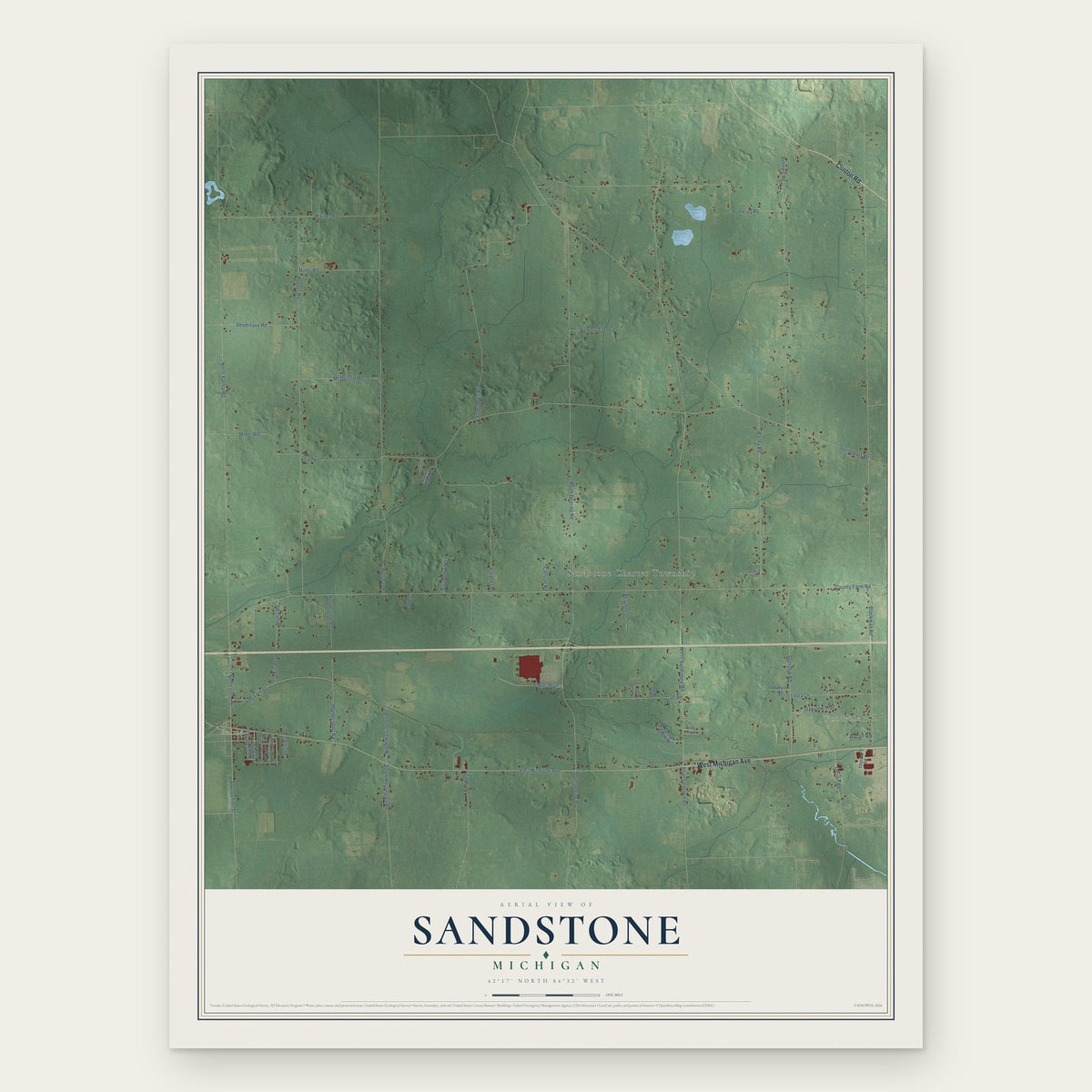 Sandstone, Michigan map print, the full design