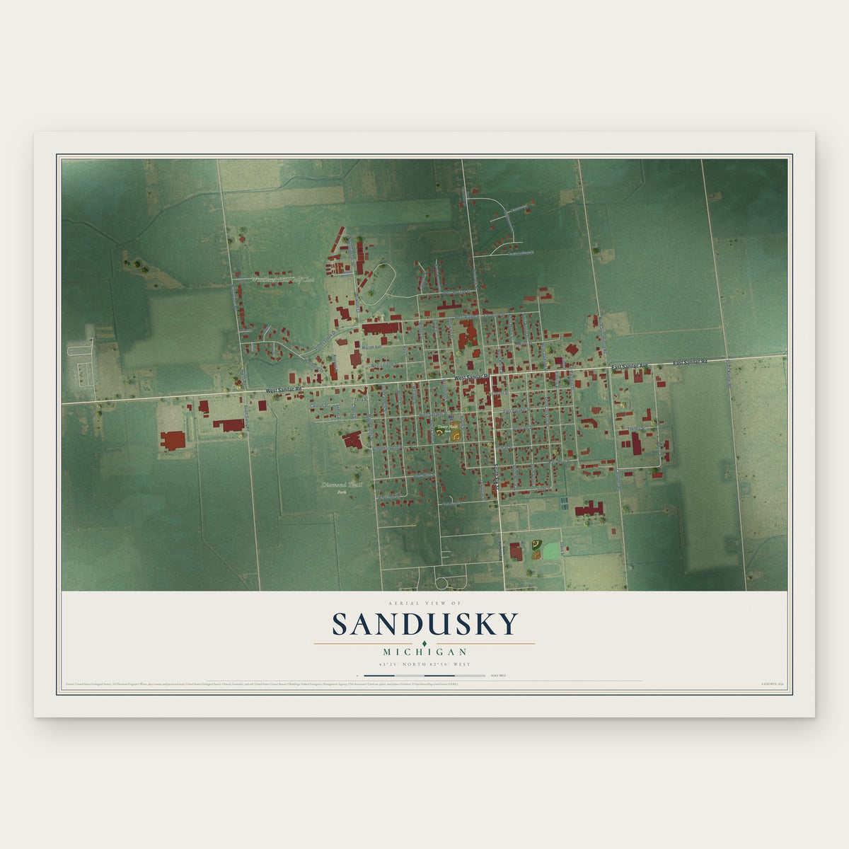 Sandusky, Michigan map print, the full design