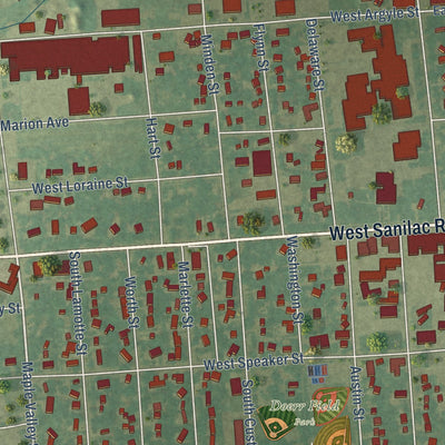Close-up of the map of Sandusky, Michigan print showing street and building detail