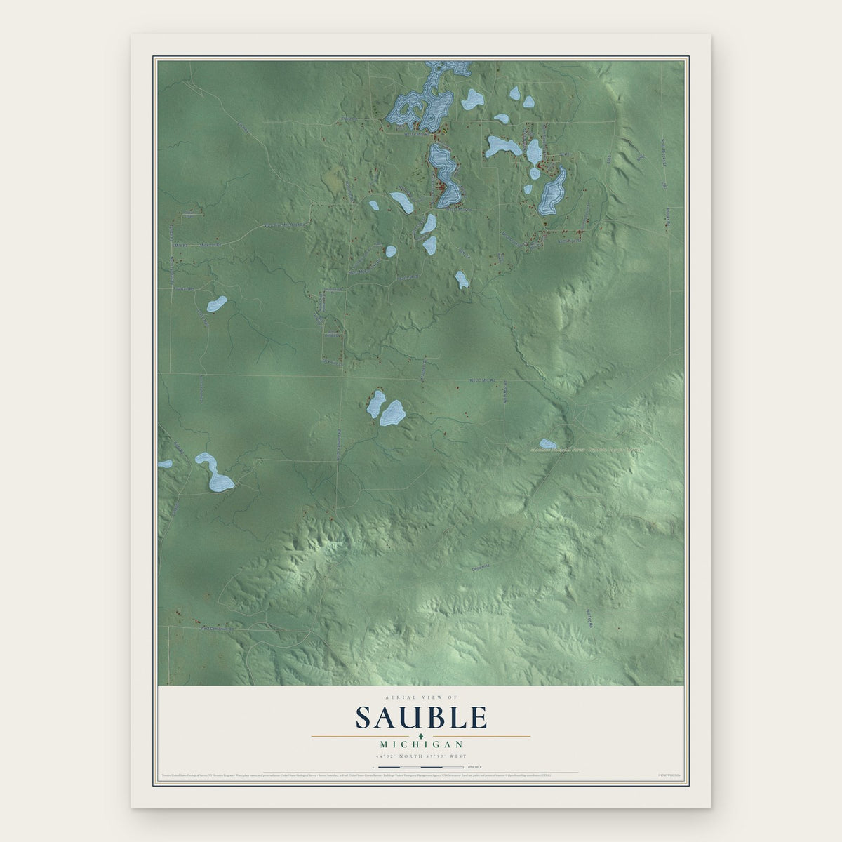Sauble, Michigan map print, the full design