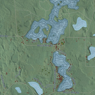 Close-up of the map of Sauble, Michigan print showing street and building detail
