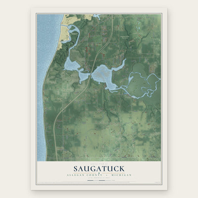 Saugatuck, Allegan County, Michigan map print, the full design