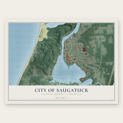 Saugatuck, Michigan map print, the full design