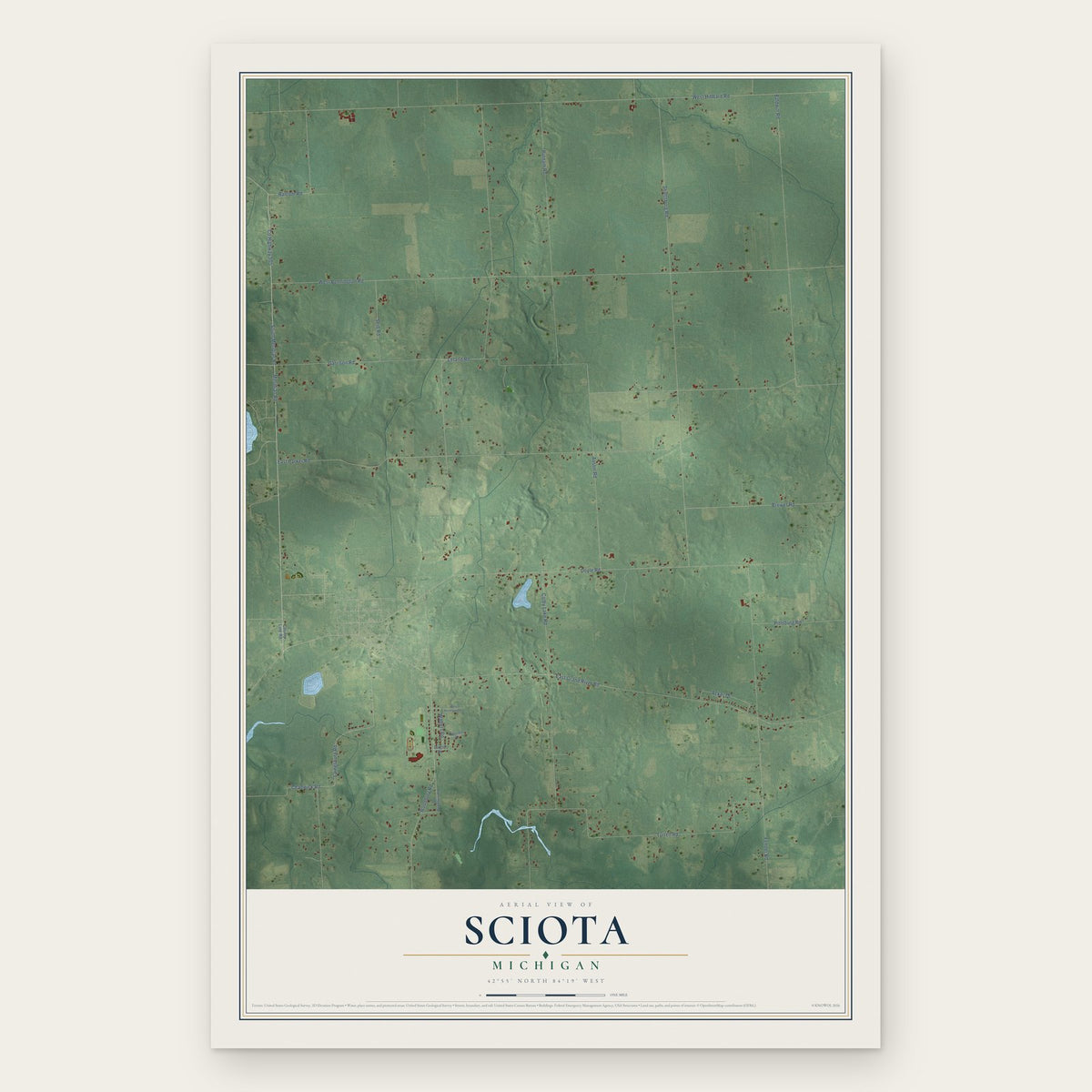 Sciota, Michigan map print, the full design