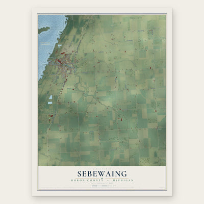 Sebewaing, Huron County, Michigan map print, the full design