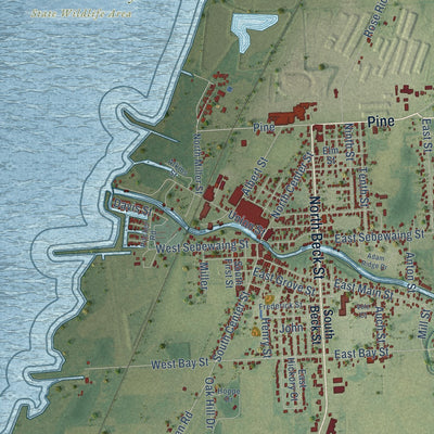 Close-up of the map of Sebewaing, Huron County, Michigan print showing street and building detail